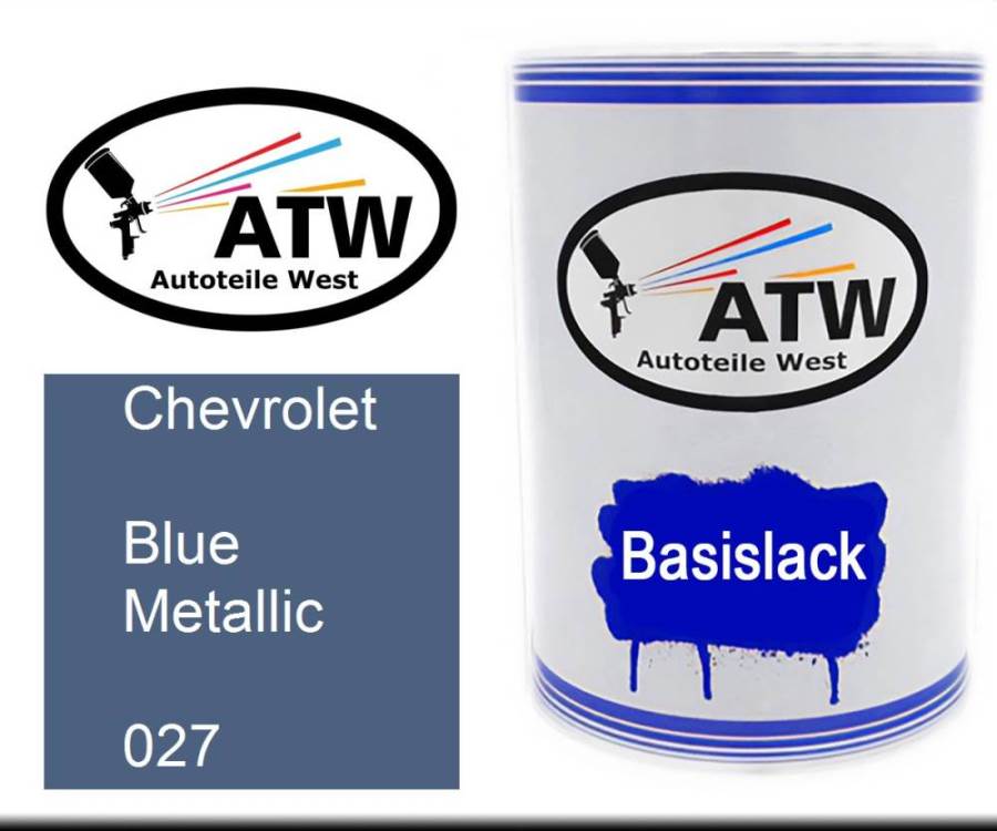 Chevrolet, Blue Metallic, 027: 500ml Lackdose, von ATW Autoteile West.